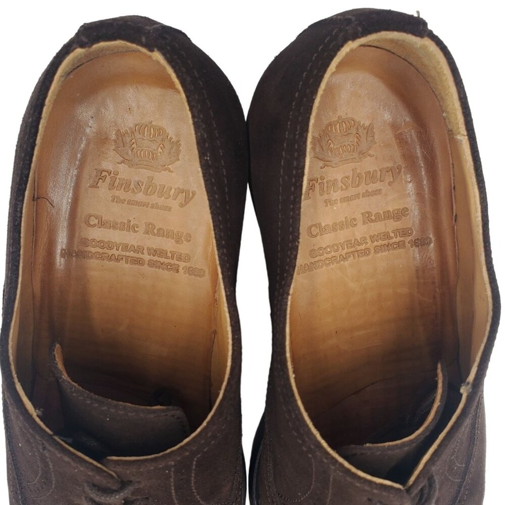 UK England Finsbury Dress Shoes Men's 6.5 Brown Suede Leather Cap-toe Oxfords - Picture 7 of 13